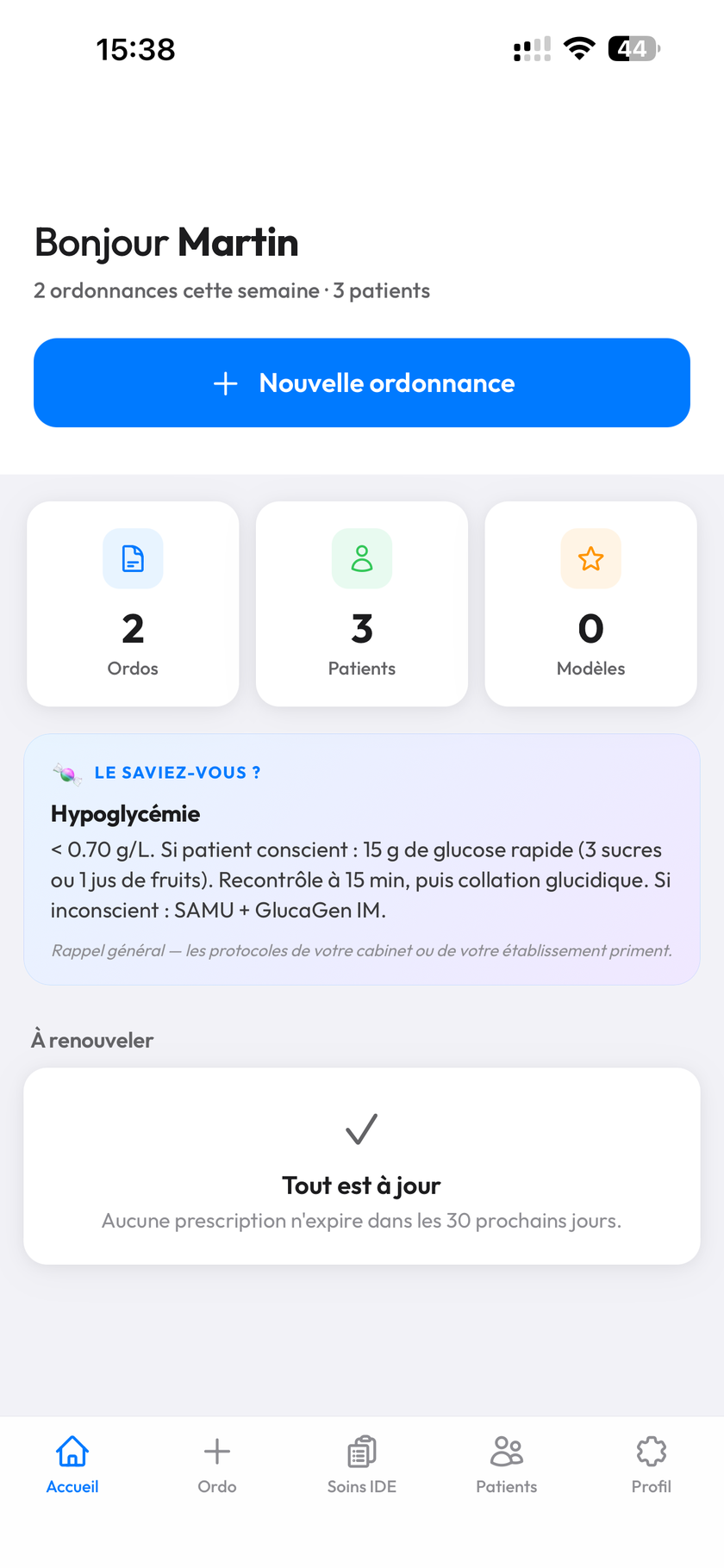 Écran d'accueil MyOrdo