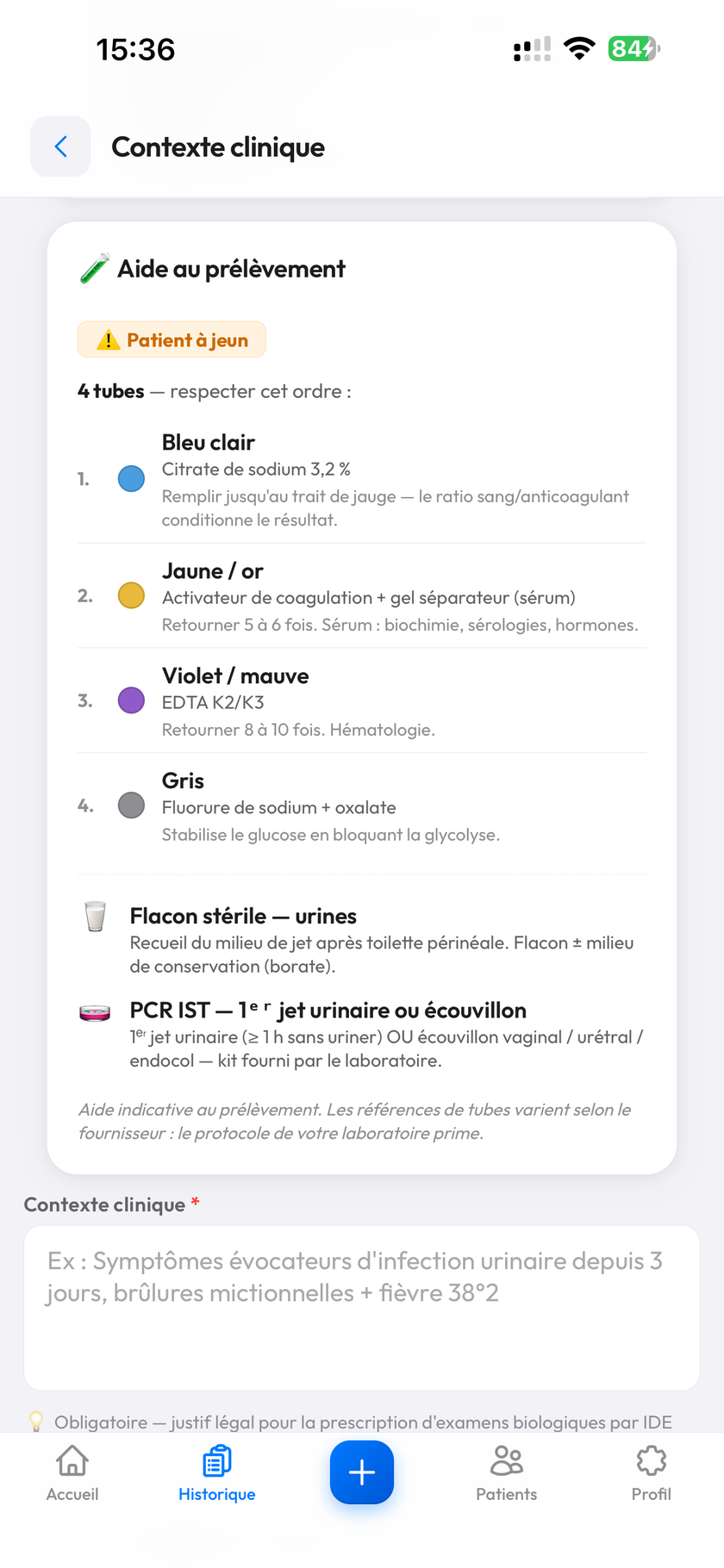 Aide au prélèvement : tubes et ordre de remplissage